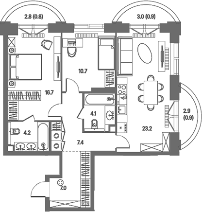 3-комн., 73.3 м², 10/39 этаж, ЖК «КОД Сокольники»