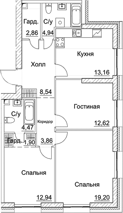 3-комн., 84.49 м², 11/35 этаж, ЖК «СЕЗАР СИТИ»