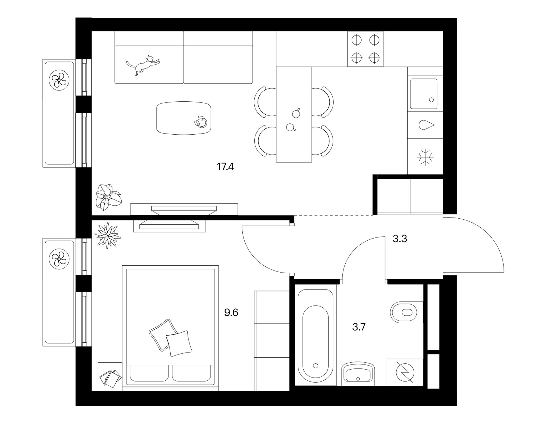 1-комн., 34 м², 14/25 этаж, ЖК «Белая Дача парк»