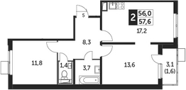3-комн., 56 м², 24/24 этаж, ЖК «Южная Битца»