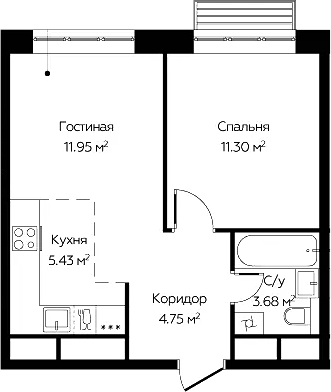 2-комн., 37.11 м², 22/22 этаж, ЖК «Новоград Павлино»