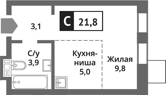 Студия, 21.8 м², 9/9 этаж, ЖК «Никольский квартал Отрада»