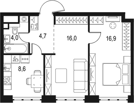 2-комн., 50.2 м², 20/50 этаж, ЖК «Левел Южнопортовая»