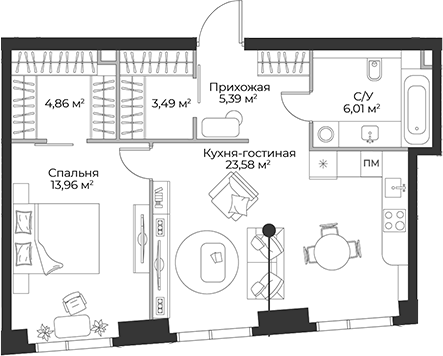 2-комн., 57.29 м², 8/27 этаж, ЖК «Гранд Фили»