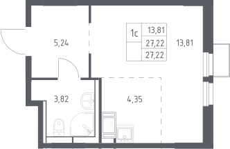 Студия, 27.22 м², 16/25 этаж, ЖК «Большое Путилково»