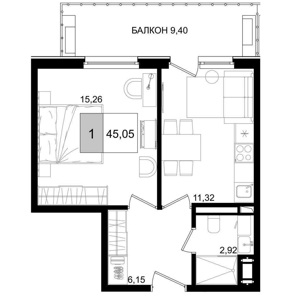 2-комн., 35.65 м², 2/8 этаж, ЖК «IT гостиничный комплекс Корсаков»