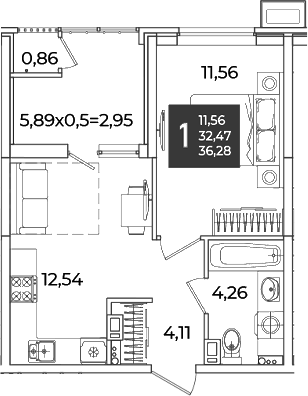 1-комн., 32.47 м², 9/18 этаж, ЖК «Образцово»