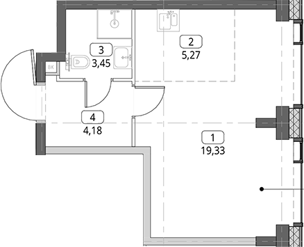 Студия, 32.23 м², 19/56 этаж, ЖК «СИТИДЗЕН»