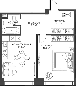 2-комн., 47 м², 3/52 этаж, ЖК «СВЕТ»