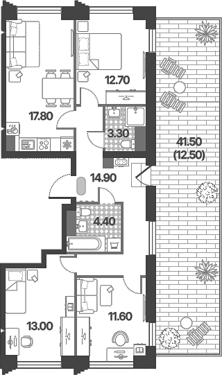 4+ комнаты, 77.7 м², 28/45 этаж, ЖК «Обручева 30»