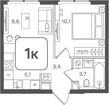 2-комн., 31.9 м², 24/31 этаж, ЖК «НАЗАРЕ»