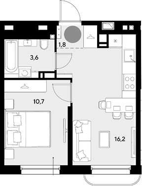 1-комн., 32.3 м², 14/18 этаж, ЖК «Грейд»