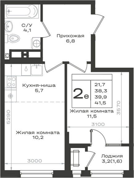2-комн., 38.3 м², 9/14 этаж, ЖК «Нагория»