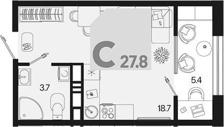 Студия квартира, 22.4 м² в ЖК Первое место — фото 2