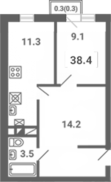 1-комн., 38.1 м², 3/4 этаж, ЖК «Южная Долина»