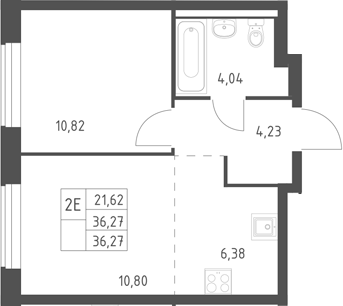 2-комн., 36.27 м², 13/17 этаж, ЖК «Горки Парк»