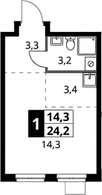 Студия, 24.2 м², 2/24 этаж, ЖК «1-й Донской»