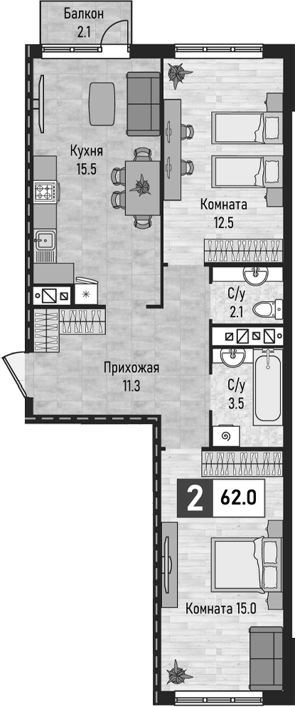 2-комн. Живописный
