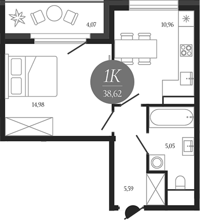 1-комн., 36.58 м², 7/18 этаж, ЖК «Сердце Лыткарино»