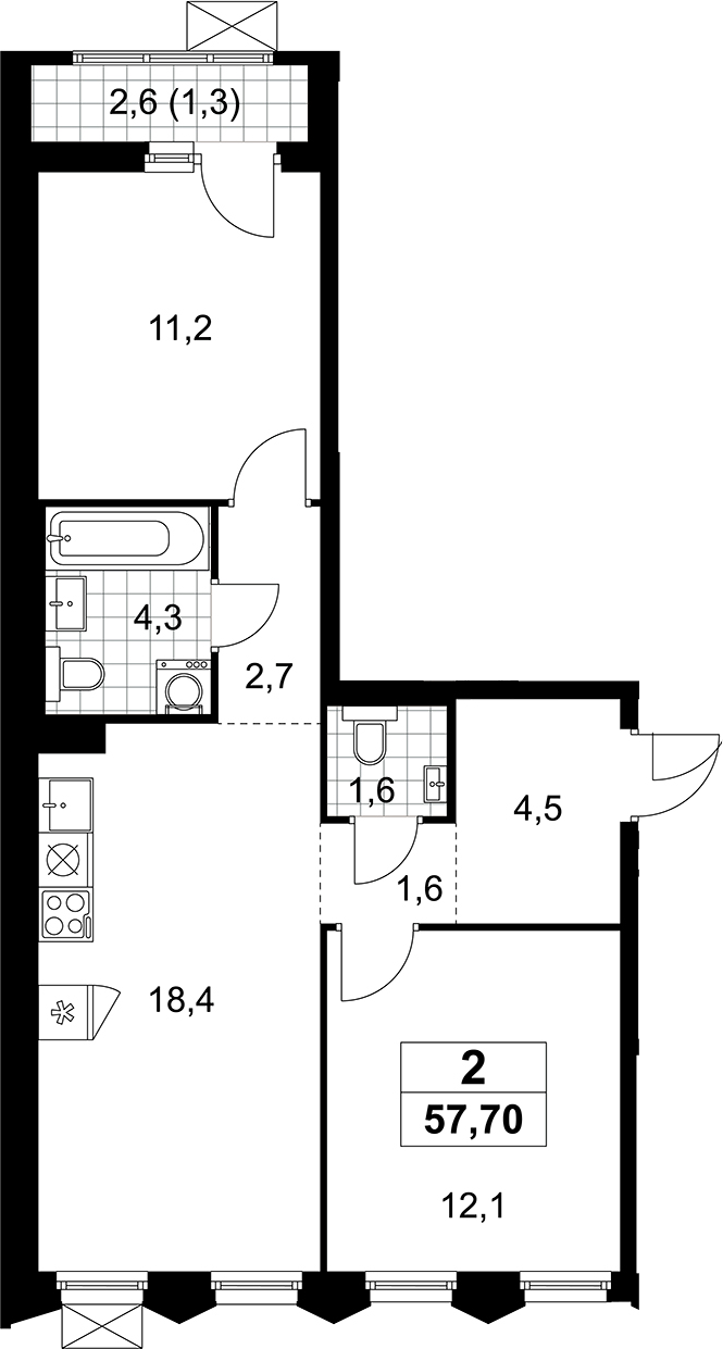 3-комн., 56.4 м², 10/11 этаж, ЖК «Деснаречье»