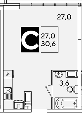 Студия квартира, 30.6 м² в ЖК Самолет — фото 2