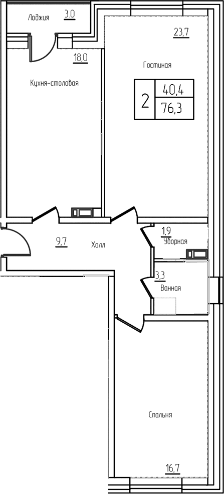 3-комн., 73.3 м², 7/12 этаж, ЖК «Троицкий»