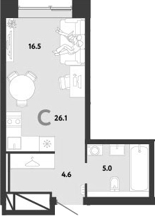 Студия, 26.1 м², 7/38 этаж, ЖК «Страна.Заречная»