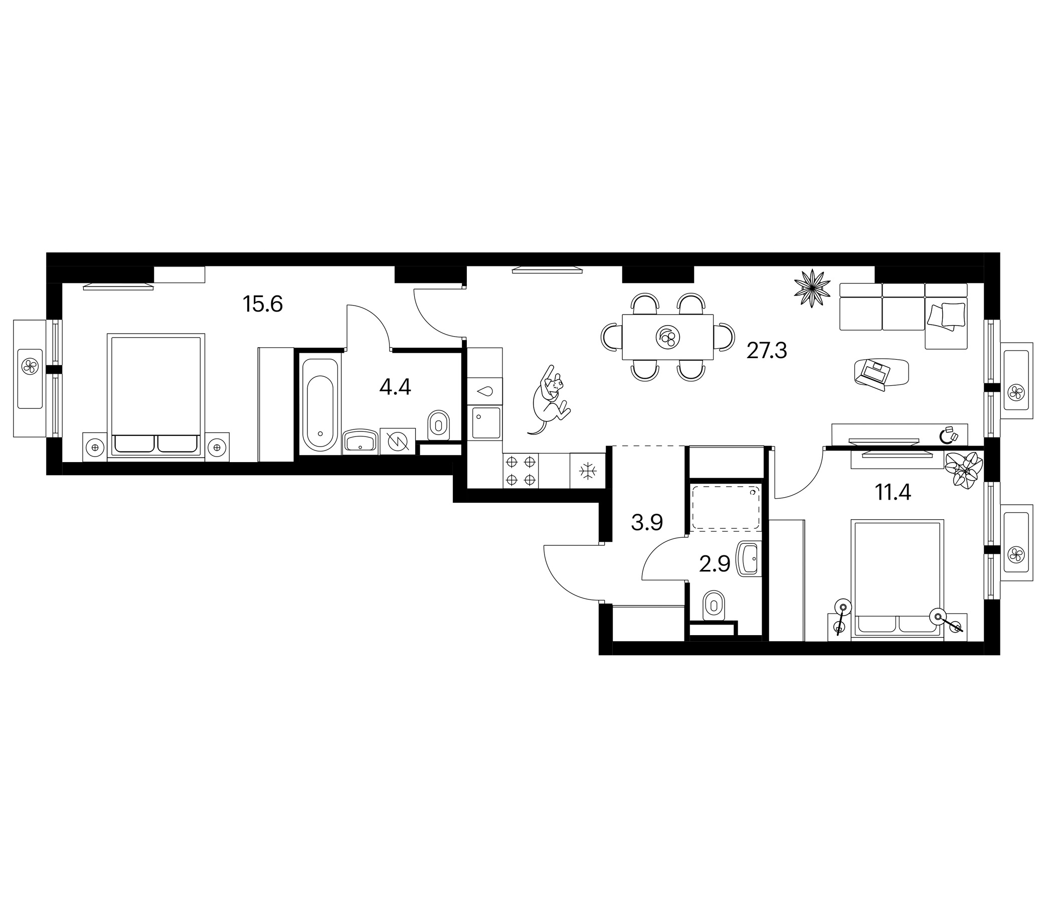 2-комн., 65.5 м², 14/25 этаж, ЖК «Белая Дача парк»