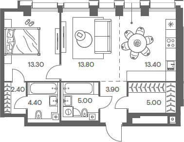 2-комн., 61.2 м², 4/35 этаж, ЖК «Инджой»