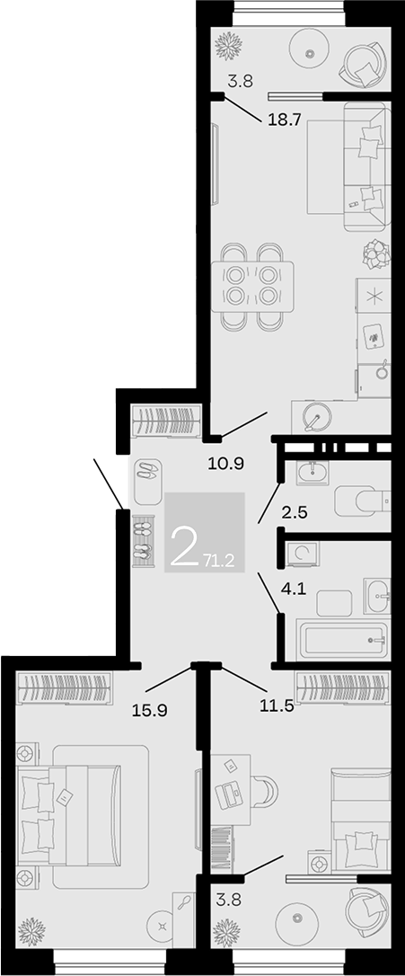 2-комн. квартира, 63.6 м² в ЖК Хозяин Морей — фото 2