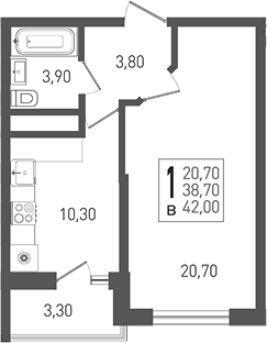 1-комн. квартира, 38.7 м² в ЖК ЖК «Кубанская Крепость» — фото 2