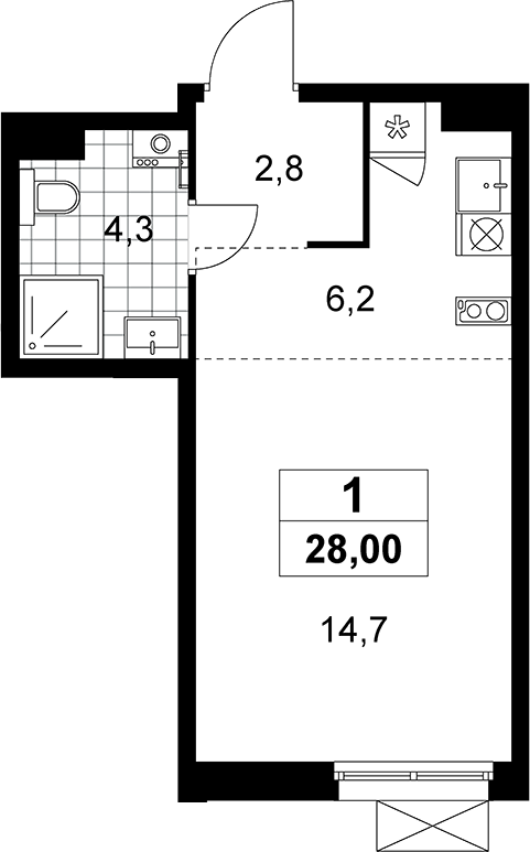 Студия, 28 м², 5/13 этаж, ЖК «Прокшино»