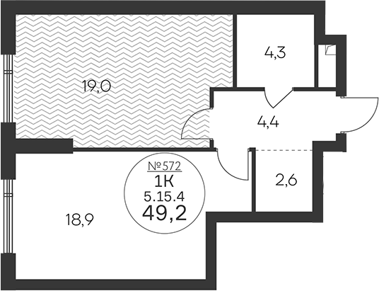 1-комн., 49.2 м², 15/18 этаж, ЖК «Клубный квартал КРЫЛАТСКАЯ 33»