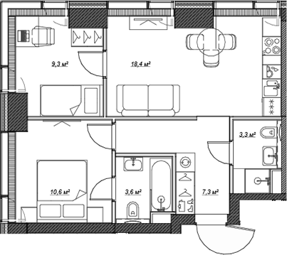 3-комн., 52.5 м², 3/46 этаж, ЖК «Веер»