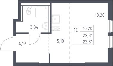Студия, 22.81 м², 12/17 этаж, ЖК «Пригород Лесное»
