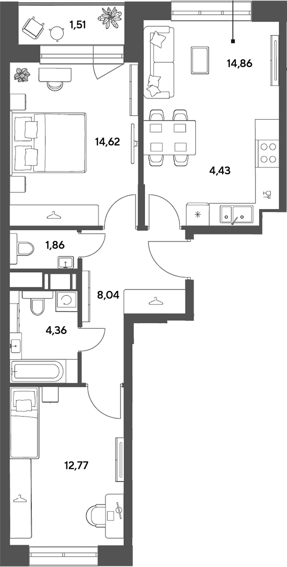 3-комн., 60.94 м², 7/9 этаж, ЖК «Публицист»