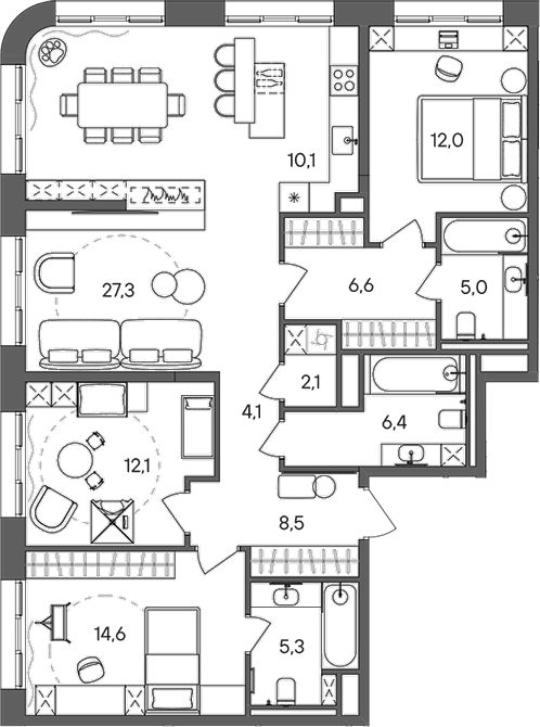 4+ комнаты, 114.1 м², 27/33 этаж, ЖК «СТОУН Сокольники»