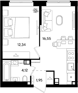 2-комн., 34.96 м², 8/8 этаж, ЖК «Парк Победы 3»