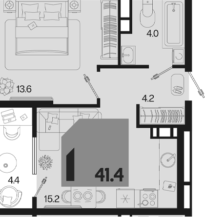 2-комн. квартира, 37 м² в ЖК Первое место — фото 2