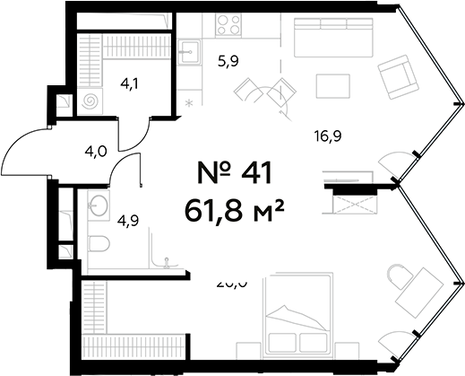 2-комн., 61.8 м², 10/27 этаж, ЖК «Монблан»