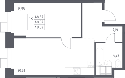 2-комн., 48.37 м², 17/23 этаж, ЖК «Тропарево Парк»