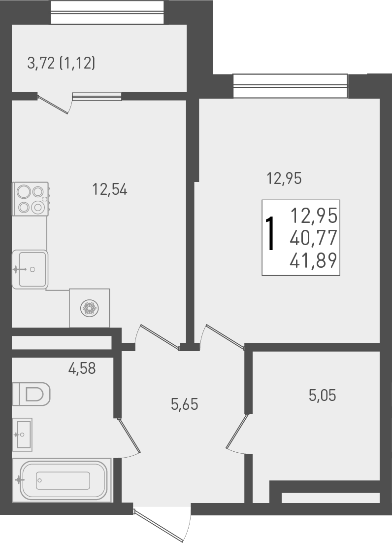 1-комн. квартира, 40.77 м² в ЖК Югге — фото 2