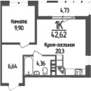1-комн. квартира, 41.2 м² в ЖК Кумир — фото 2