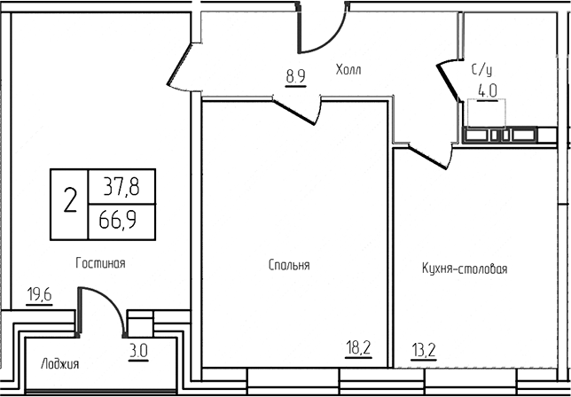 3-комн., 63.9 м², 6/12 этаж, ЖК «Троицкий»