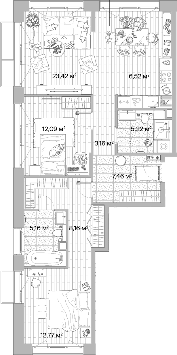 3-комн., 83.96 м², 6/8 этаж, ЖК «МЫС»