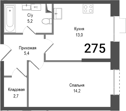 1-комн., 40.5 м², 2/4 этаж, ЖК «Киноквартал»