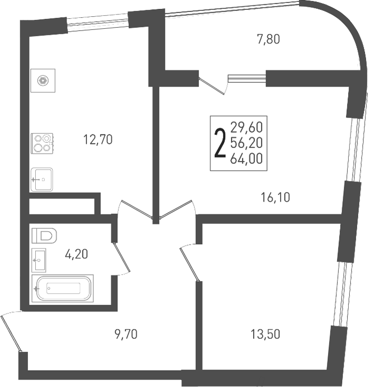 2-комн. квартира, 56.2 м² в ЖК ЖК «Кубанская Крепость» — фото 3