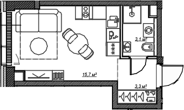 Студия, 22.2 м², 24/59 этаж, ЖК «Веер»