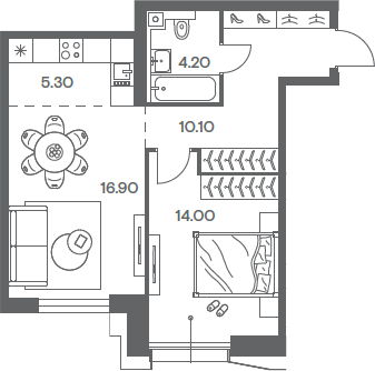 2-комн., 50.5 м², 9/35 этаж, ЖК «Инджой»