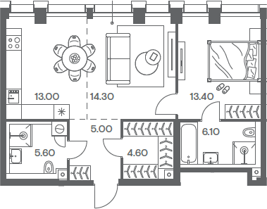 2-комн., 62 м², 28/35 этаж, ЖК «Инджой»